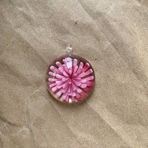 90's Vintage Pink Flower Glass Necklace Charm Pendant